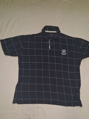 Burberry Navy Grid-Check Polo with Crest